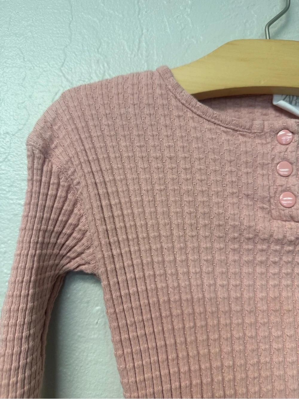 $15 ADD ON zara pink ribbed henley top long sleeve 18-24M mini boden rylee + cru
